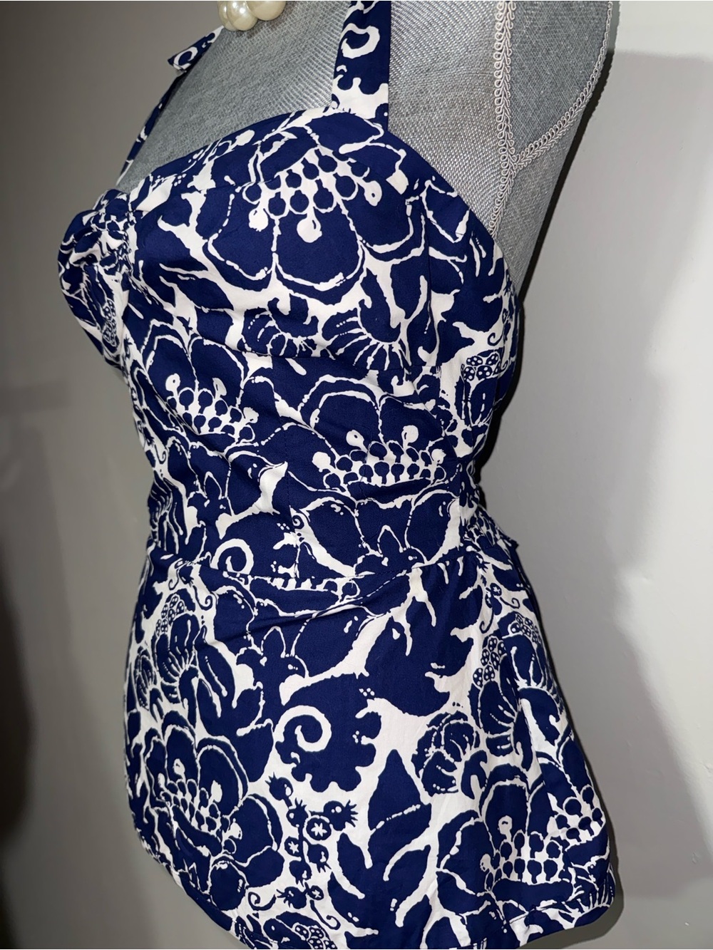 Trina Turk Navy & White Floral Halter Top - Women's Summer Tank - Picture 2 of 5